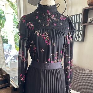 CeCe Women's Black Jacket with Pink Floral Accents